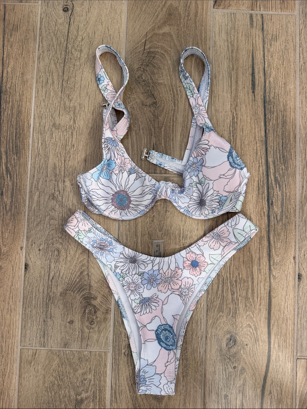 Floral Underwire Bikini Set in Pastel Pink and Blue - Women Swim